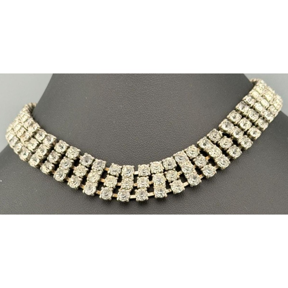 Vintage Trifari Necklace Multiple Layer Rhinestone Choker 14" 5/8" Wide Wedding